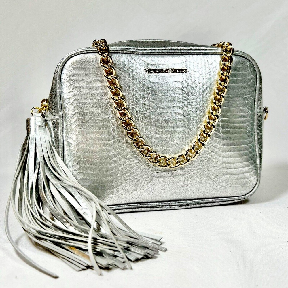Victoria’s Secret Crossbody Purse Silver with gold Chain NEW nwt